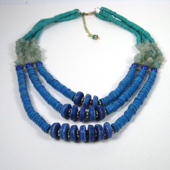 Chicos Chunky Multicolor Beaded Necklace Jade Chips Stone Adjustable 25 inch Chi - Picture 1 of 10